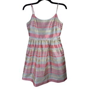 J. Crew‎ Taffeta Striped Spaghetti Strap Knee Length Dress Women's 8 Soft Preppy